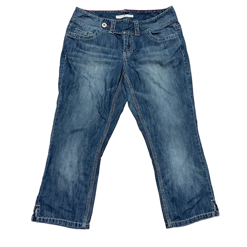 VTG Y2K Tommy Hilfiger Cropped Jeans Sz 10 Blue Denim Mid Rise So Slim Womens